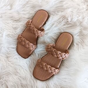 Cushionaire Vicki Cocoa Tan Slip On Double Braided Band Memory Foam Sandal Flats